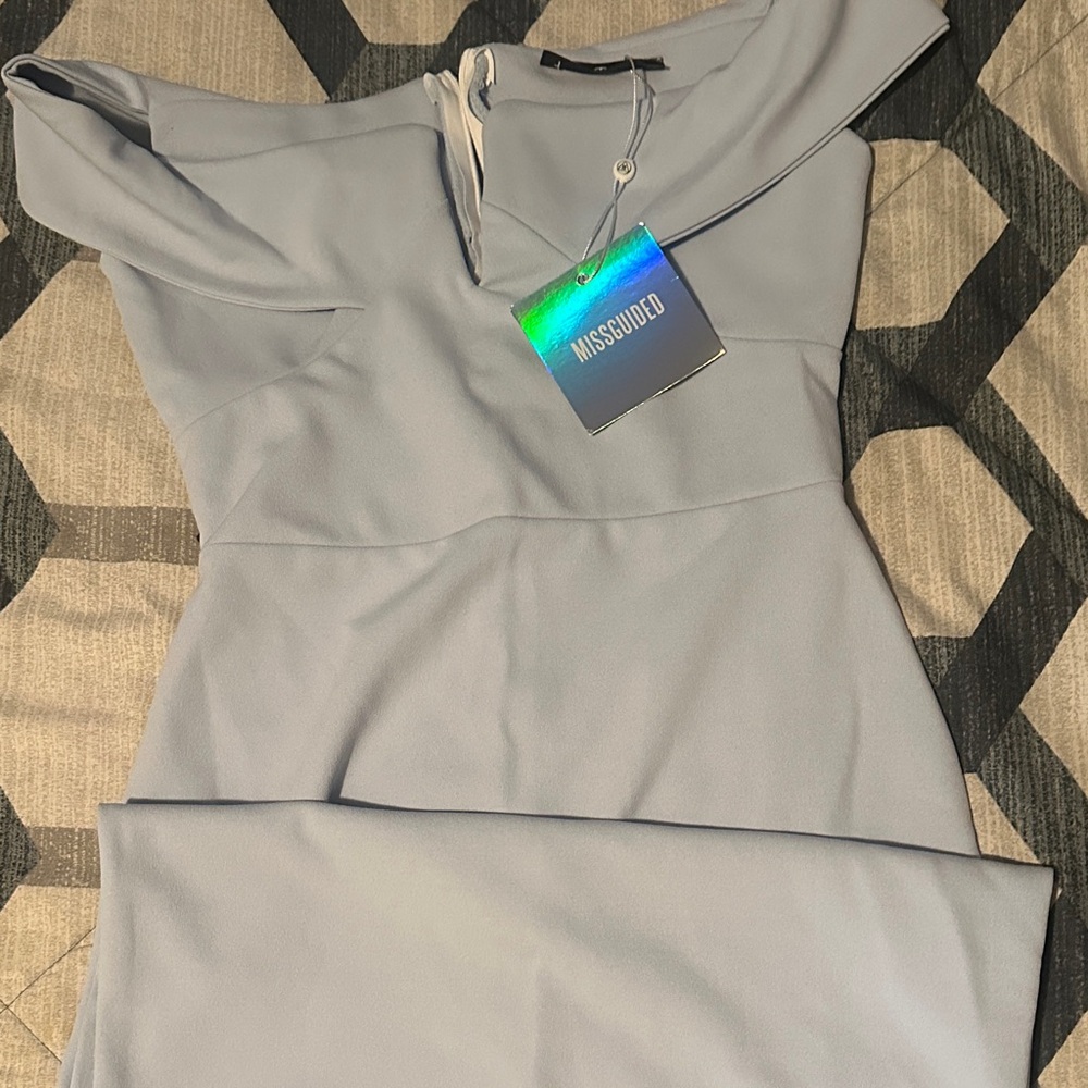 Missguided Sky Blue Off-Shoulder Dress